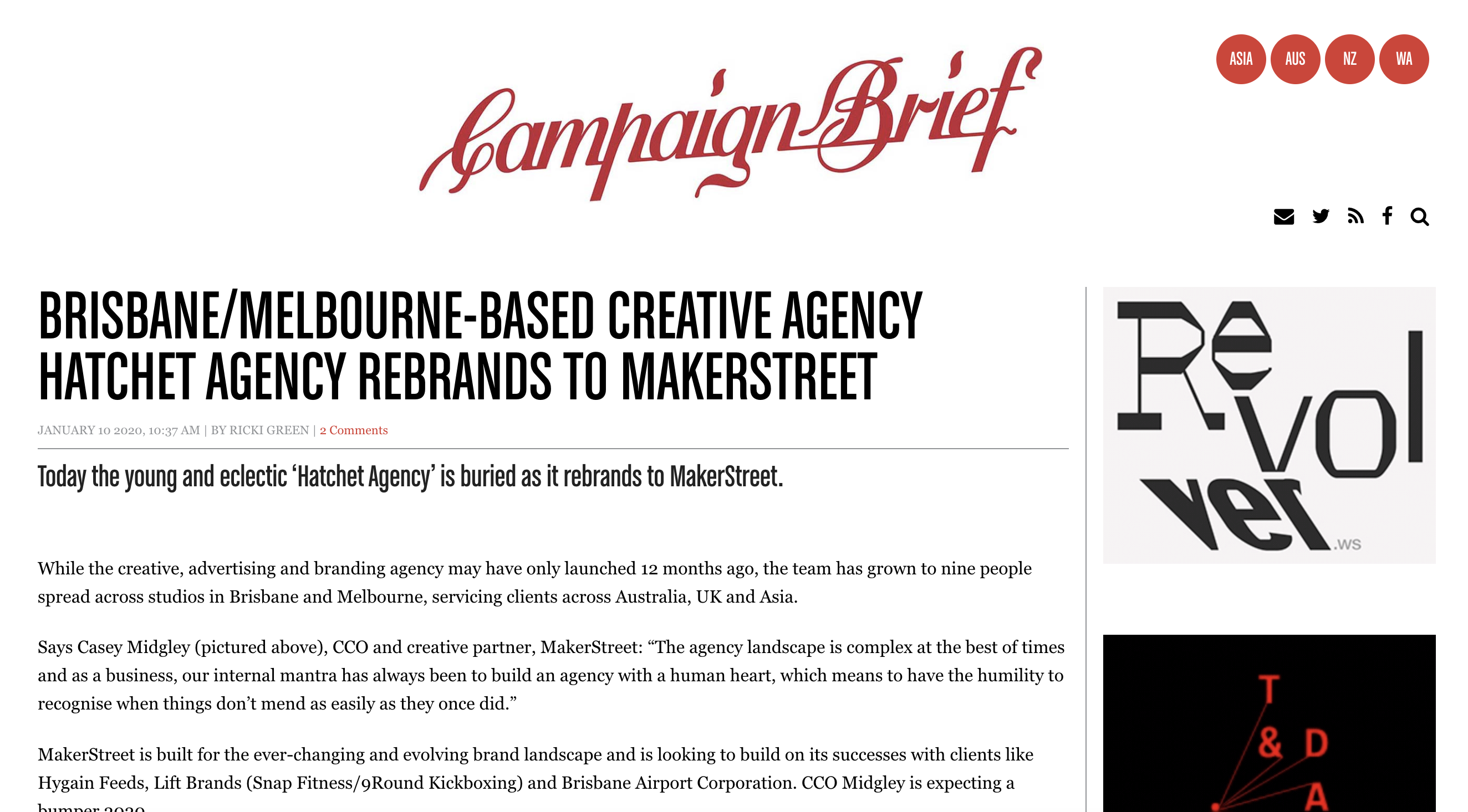 Hatchet Agency rebrands to Maker Street Press Release via Campaign Brief