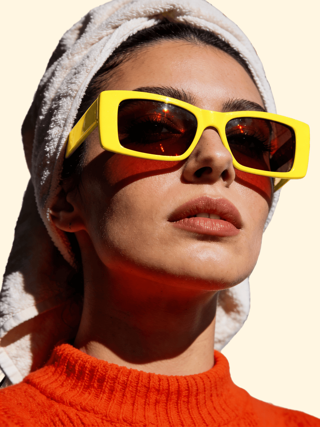 Cozee woman in yellow glasses